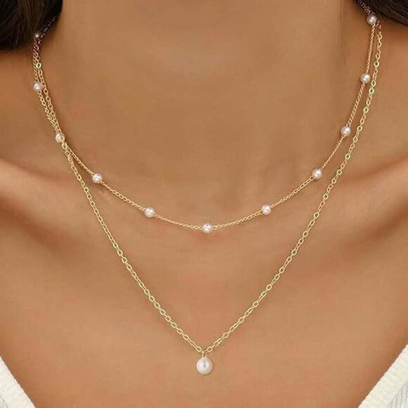 🆕 Women Gold Pearl Choker Necklace Trendy Chain Layered Birthday Jewelry Gifts - Picture 2 of 6